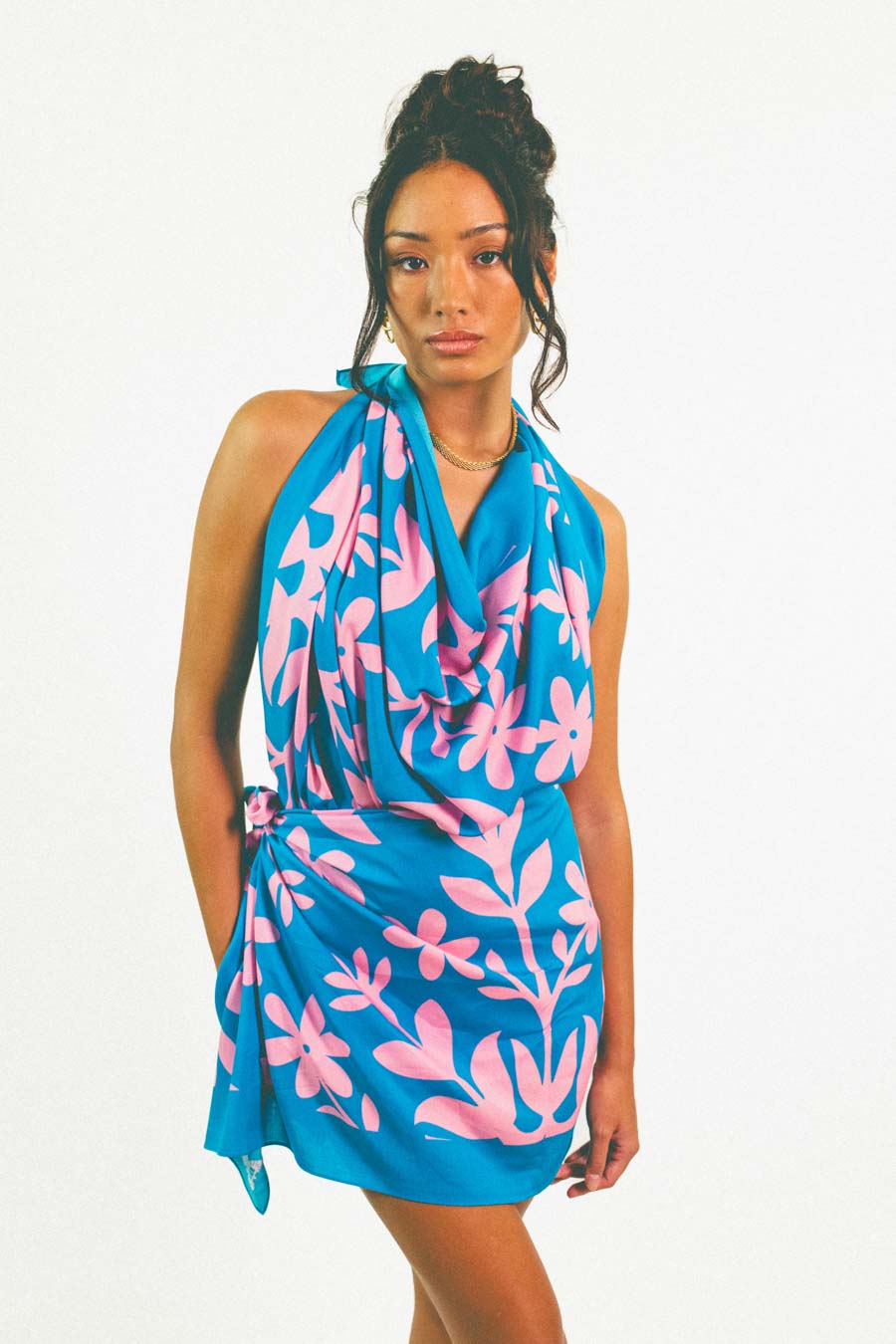 Aimata Tahiti Collection #7 Long Pareu Tiare blue pink